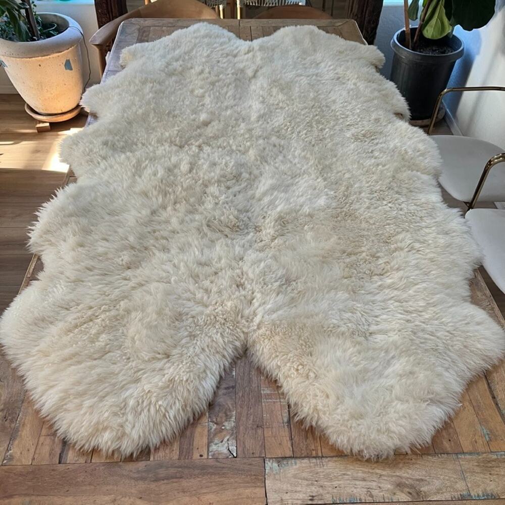 Super Area Rugs Cream Plush Multi-Pelt Genuine Sheepskin Area Rug 41 x 70 in